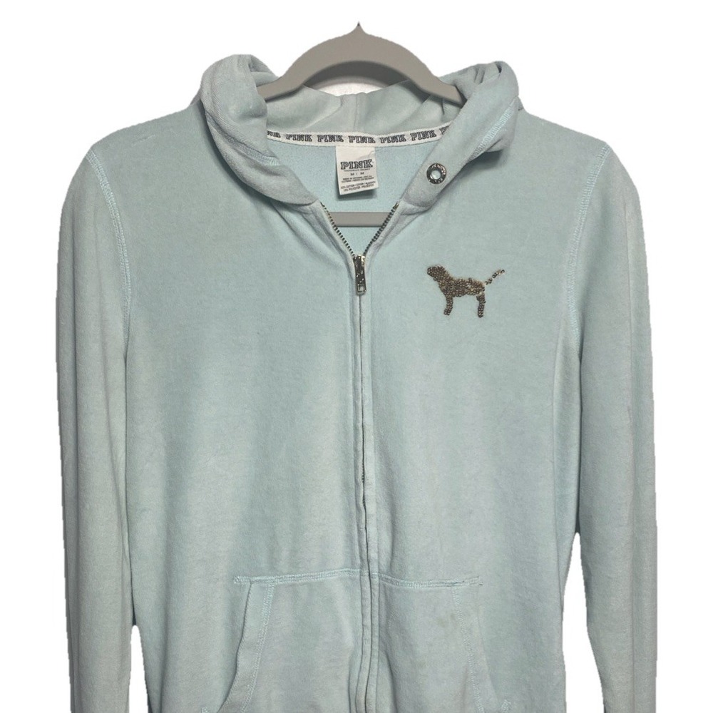 Pink Victorias Secret Velour Mint Green Gold Sequin Dog Hoodie Size‎ Medium Y2K